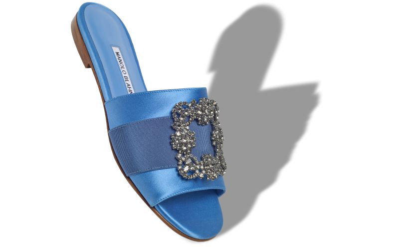 Martamod, Blue Satin Jewel Buckled Flat Sandals - US$1,235.00 