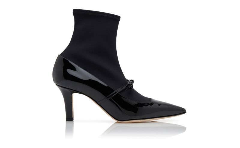 Side view of Designer Black Patent Leather Ankle Shoe Boots