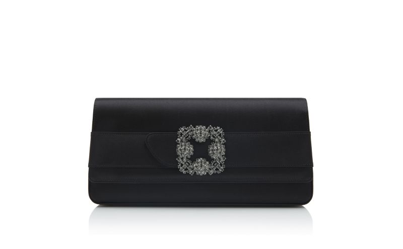 Side view of Gothisi, Black Satin Jewel Buckle Clutch - CA$1,945.00