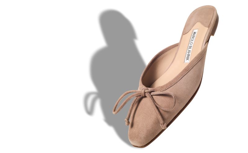 Ballerimu, Light Beige Suede Flat Mules - US$745.00