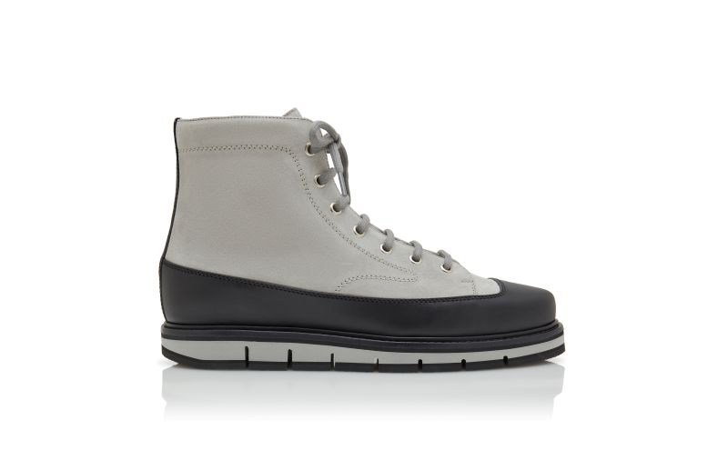 Side view of Olympohi, Grey and Black Calf Suede Ankle Boots - €1,095.00