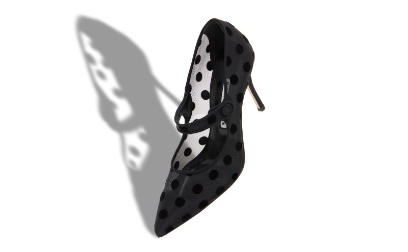 Designer Black Mesh Polka Dot Pointed Toe Pumps