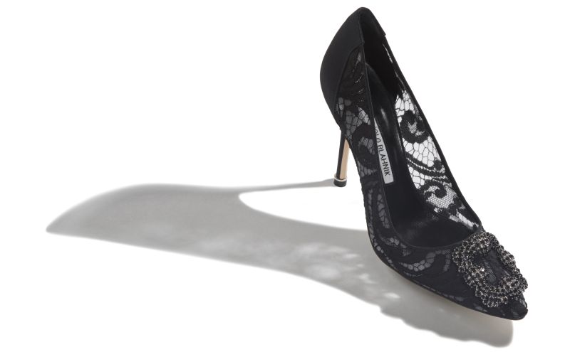 Hangisi lace, Black Lace Jewel Buckle Pumps - £995.00