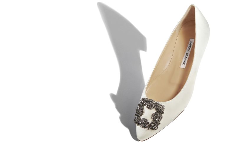 Hangisiflat, White Satin Jewel Buckle Flats - €995.00