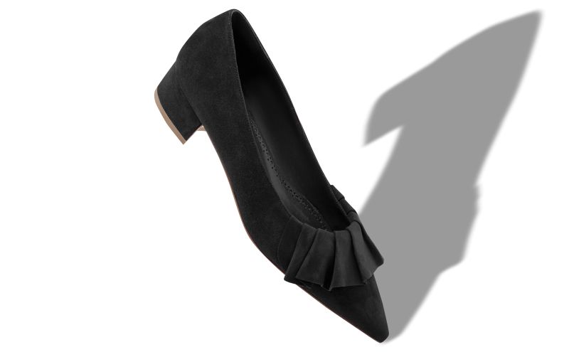 Espan, Black Suede Ruffled Pumps - US$555.00 