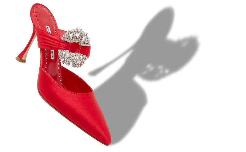 Maidugura, Red Satin Embellished Buckle Mules - CA$1,655.00 