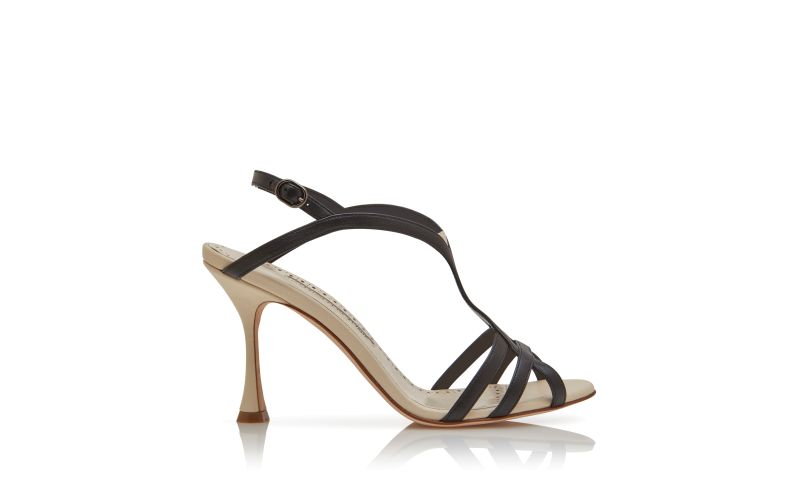 Side view of Betgieb, Cream and Black Nappa Leather Strappy Sandals - £418.00