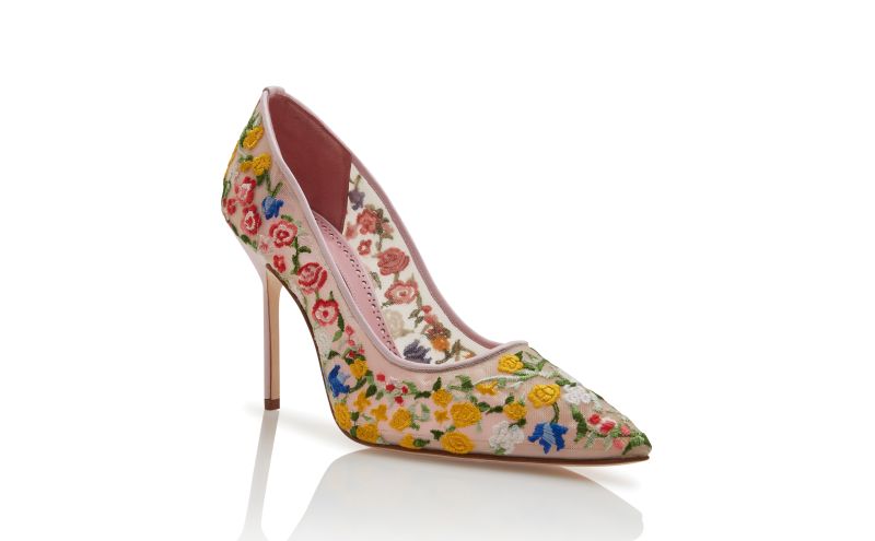 Jardino, Multicoloured Mesh Floral Embroidered Pumps - US$1,485.00
