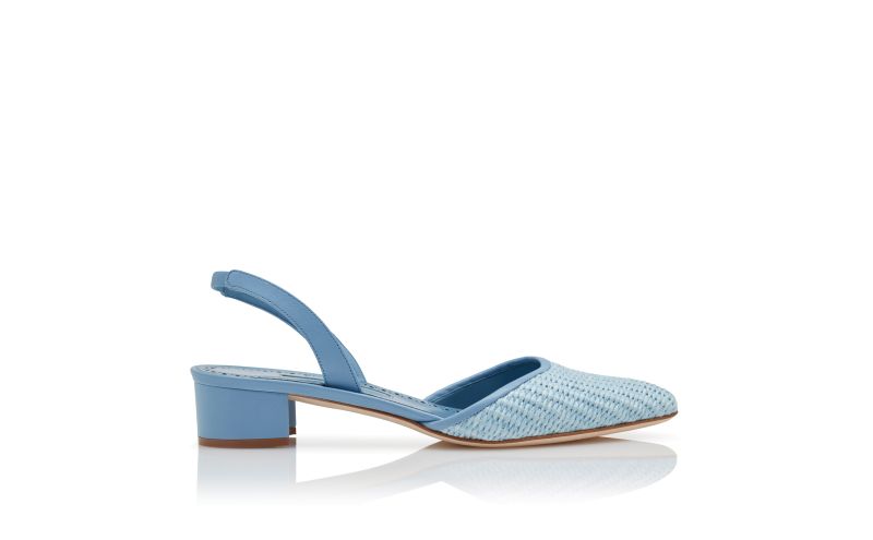 Side view of Raffro, Light Blue Raffia Slingback Pumps - £685.00