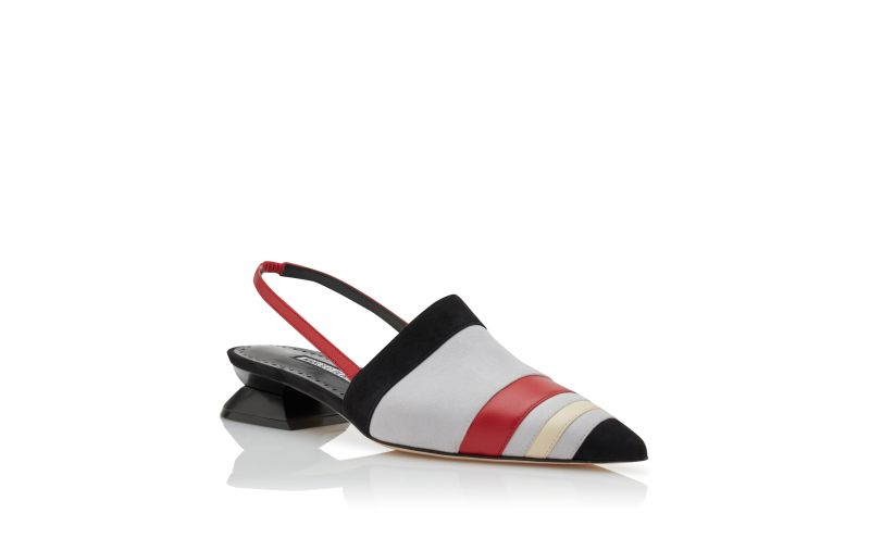 Ajram, Black, Grey, Cream and Red Suede Mules  - CA$1,225.00