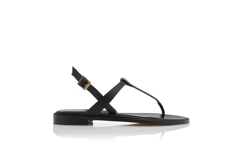 Side view of Hata, Black Calf Leather Flat Sandals - US$745.00