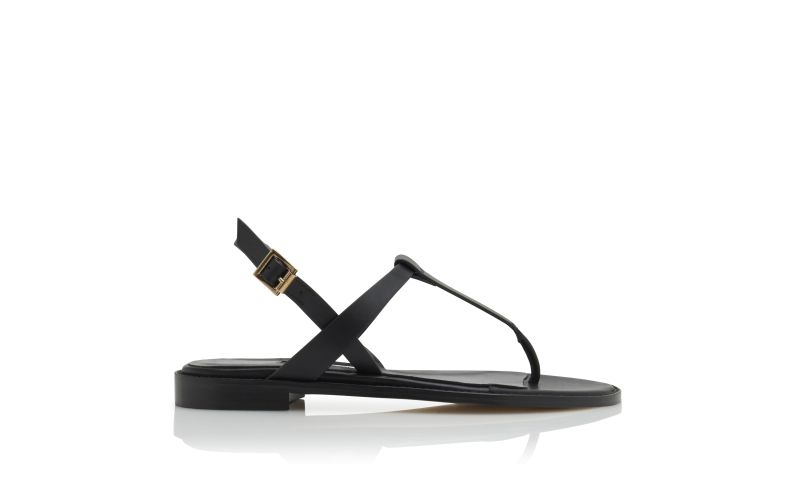 Side view of Hata, Black Calf Leather Flat Sandals - CA$965.00