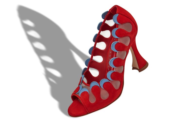 Aziz, Red and Blue Suede Scalloped Pumps - AU$988.00