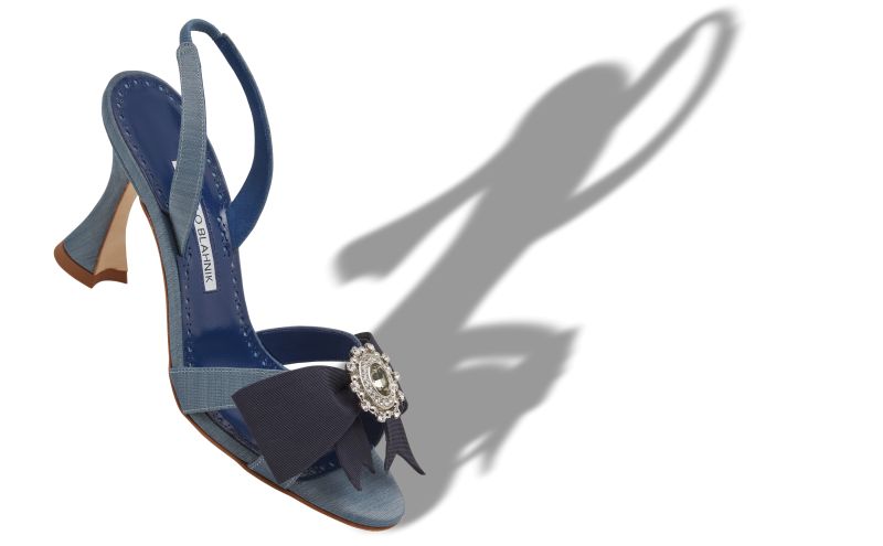 Nattier, Blue Silk Bow Detail Slingback Sandals - €1,195.00 