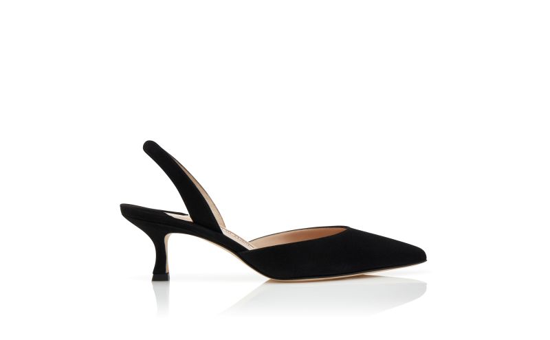 Side view of Carolyne 50, Black Suede Slingback Pumps - €745.00