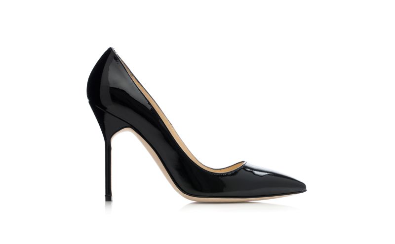 Side view of Designer Black Patent Pointed Toe Pumps