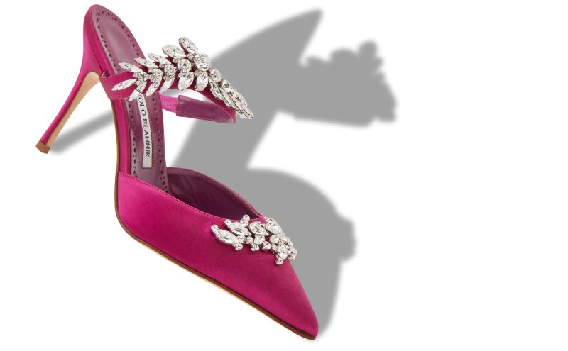 Lurum, Fuchsia Satin Crystal Embellished Mules - €1,245.00 