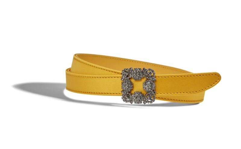 Designer Yellow Satin Crystal Buckled Belt