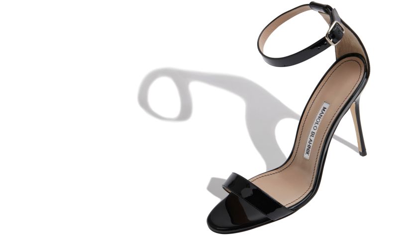 Chaos, Black Patent Leather Ankle Strap Sandals - US$775.00