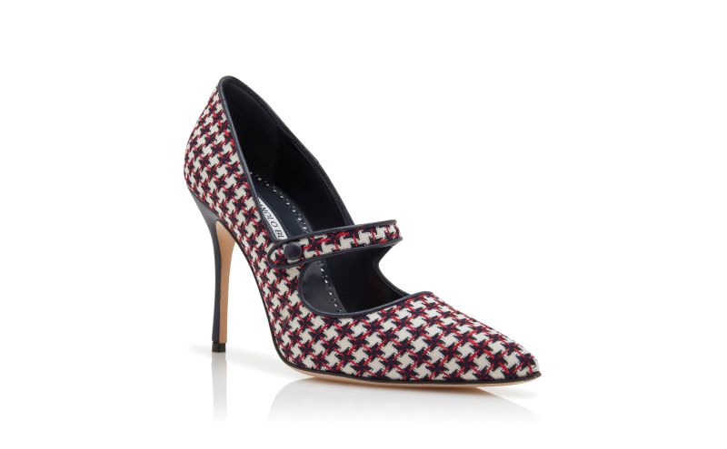 Camparinew, Black Wool Dogtooth Mary Jane Pumps - CA$1,295.00