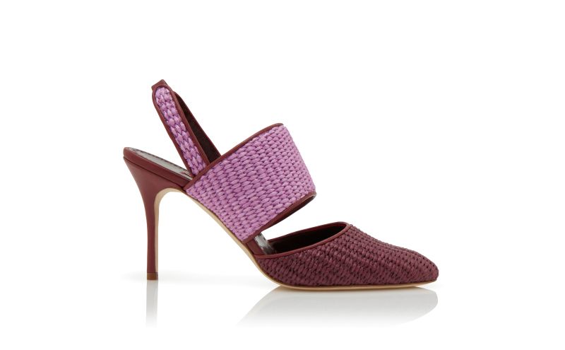 Side view of Cantara, Dark Red and Purple Raffia Slingback Pumps - £645.00