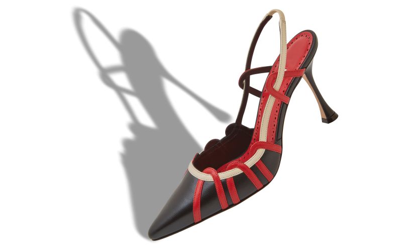 Walid, Black, Red and Cream Nappa Leather Slingback Pumps - AU$923.00