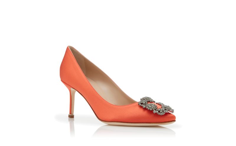 Hangisi 70, Orange Satin Jewel Buckle Pumps - AU$2,055.00