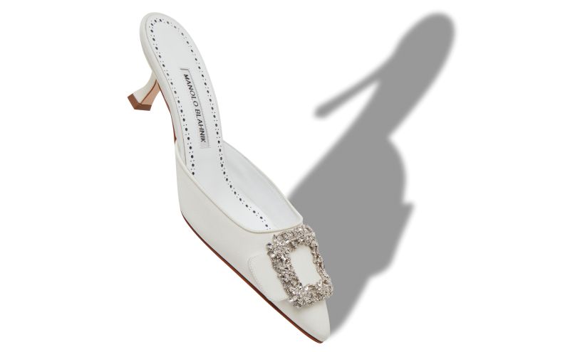 Maysale bridal , White Crepe de Chine Jewel Buckle Mules - €1,045.00 