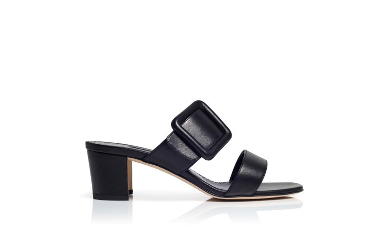 Side view of Titubanew, Black Nappa Leather Open Toe Mules - US$845.00