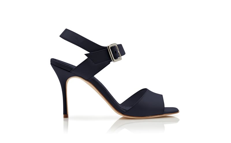 Side view of Fairu, Navy Blue Patent Leather Slingback Sandals  - US$507.00