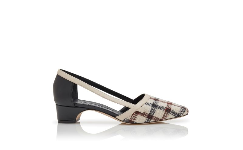 Side view of Varro, Light Beige Wool Tartan Pumps - AU$1,575.00