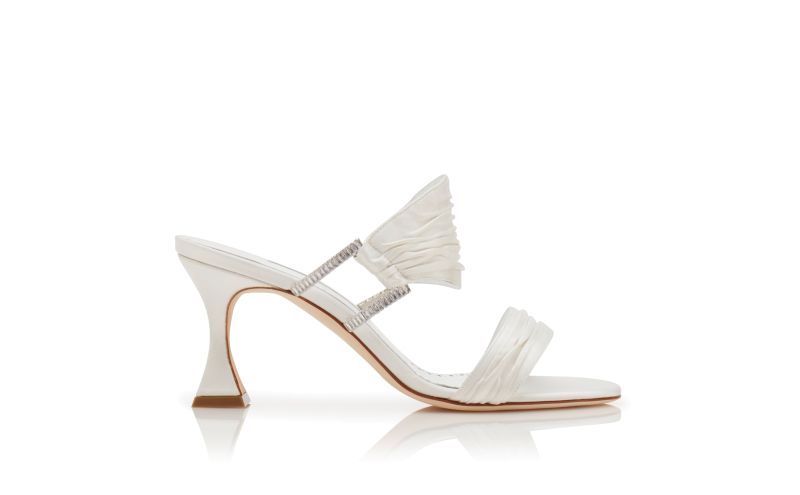Side view of Chinap, Cream Satin Gathered Mules - CA$1,555.00