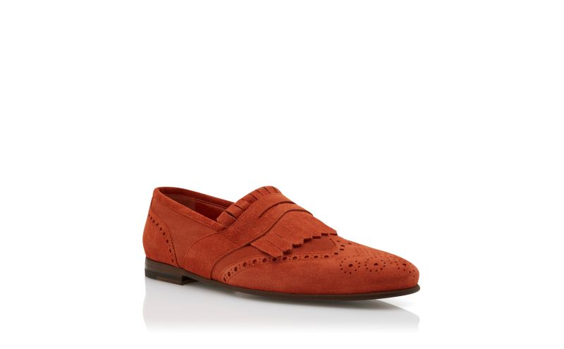 Designer Orange Suede Kiltie Loafers