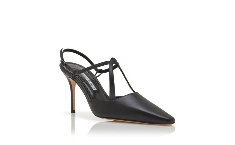 Minia, Black Nappa Leather T-Bar Pumps  - €935.00