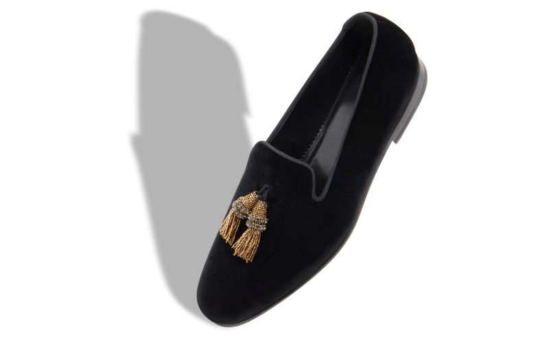 Tuxido, Black Velvet Tassel Loafers - US$1,495.00