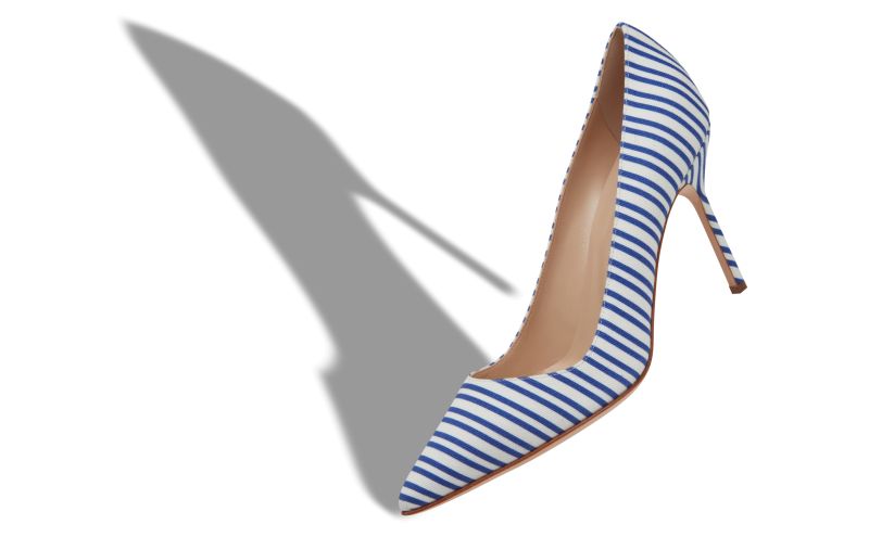 Bb 90, Blue Cotton Striped Pointed Toe Pumps  - CA$945.00