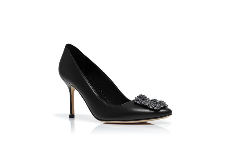 Hangisi 90, Black Calf Leather Jewel Buckle Pumps - US$1,445.00