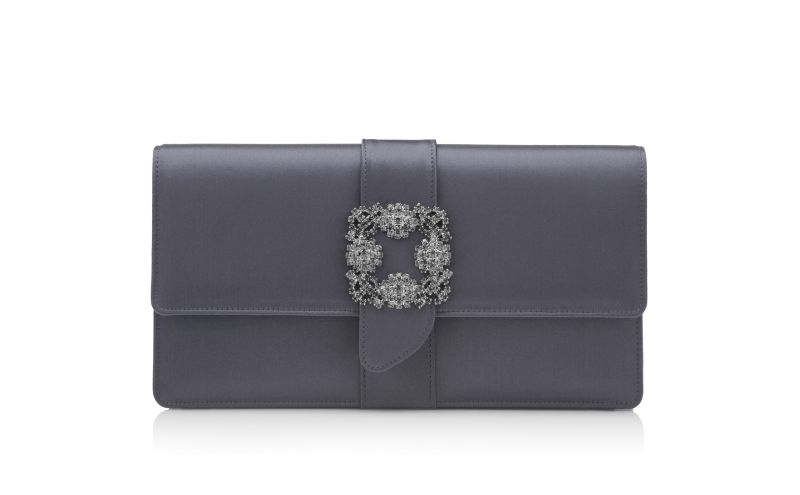 Capri, Purple Grey Satin Jewel Buckle Clutch - CA$2,195.00