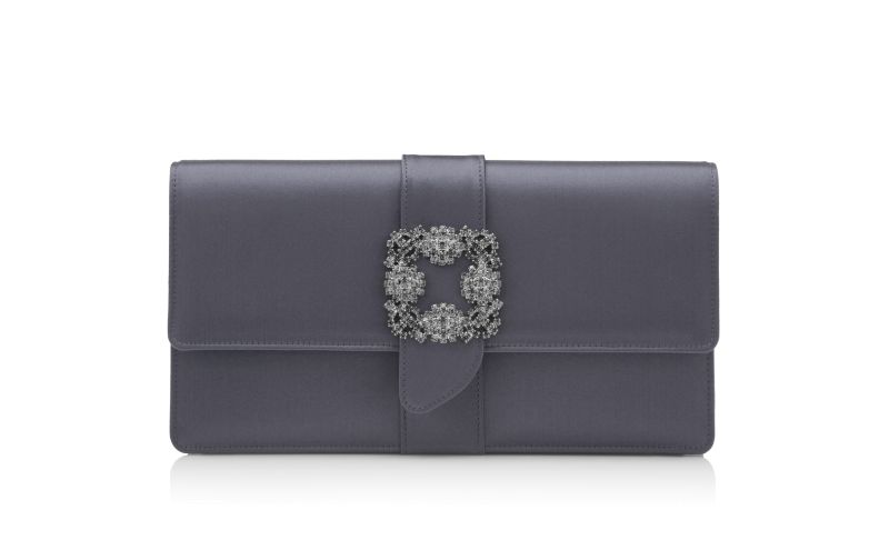 Side view of Capri, Purple Grey Satin Jewel Buckle Clutch - US$1,695.00