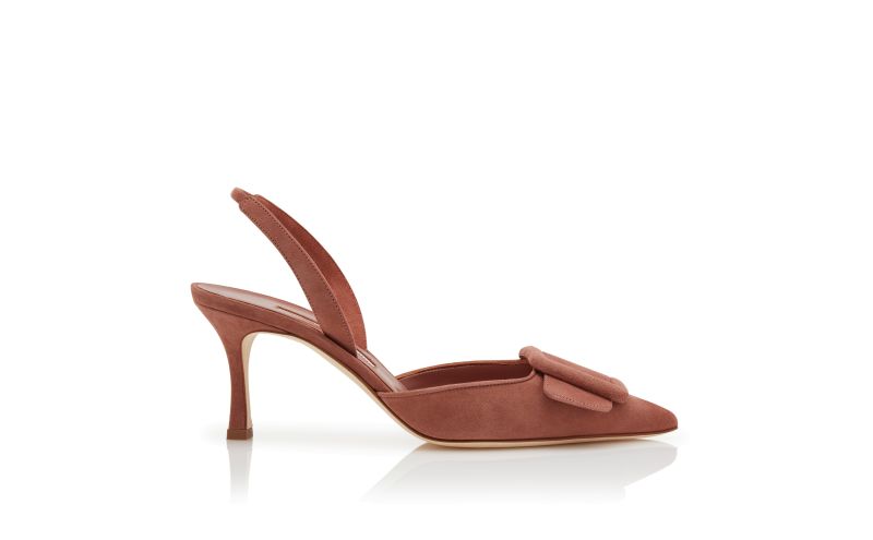 Side view of Maysli, Brown Suede Buckle Detail Slingback Pumps - £745.00