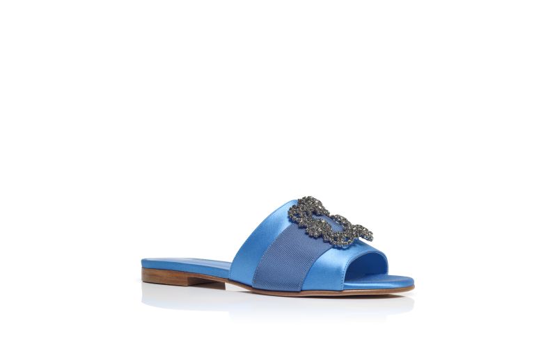 Martamod, Blue Satin Jewel Buckled Flat Sandals - US$1,235.00