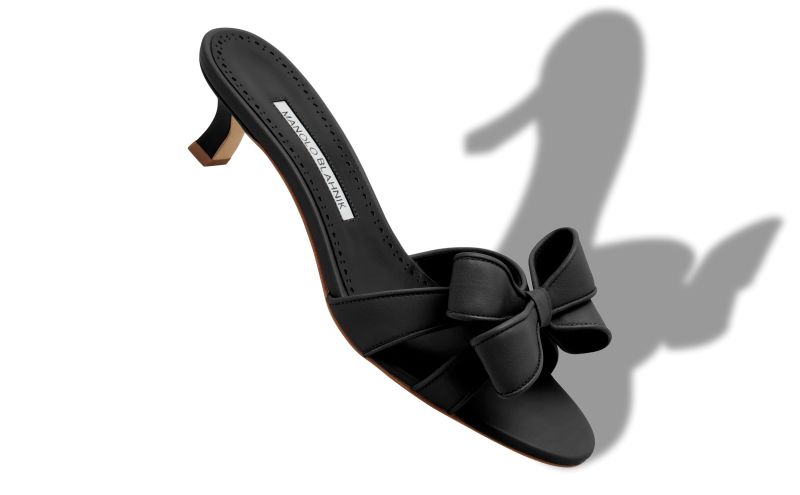 Cafredda, Black Nappa Leather Bow Detail Mules - US$895.00 