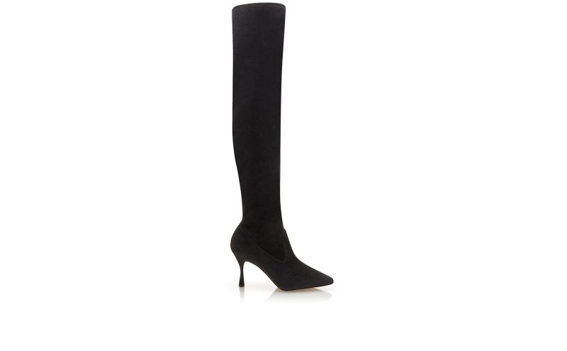 Side view of Pamfilohi, Black Suede Thigh High Boots - £610.00