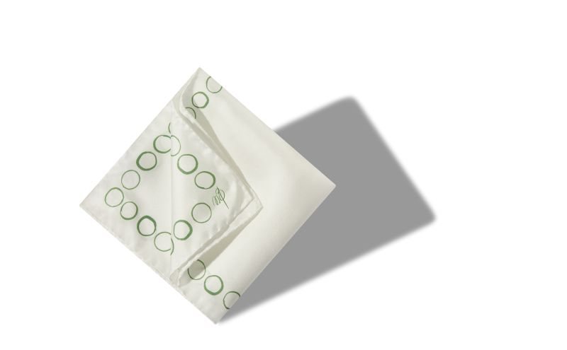 Circles, Ivory and Green Silk Pocket Square - US$70.00 