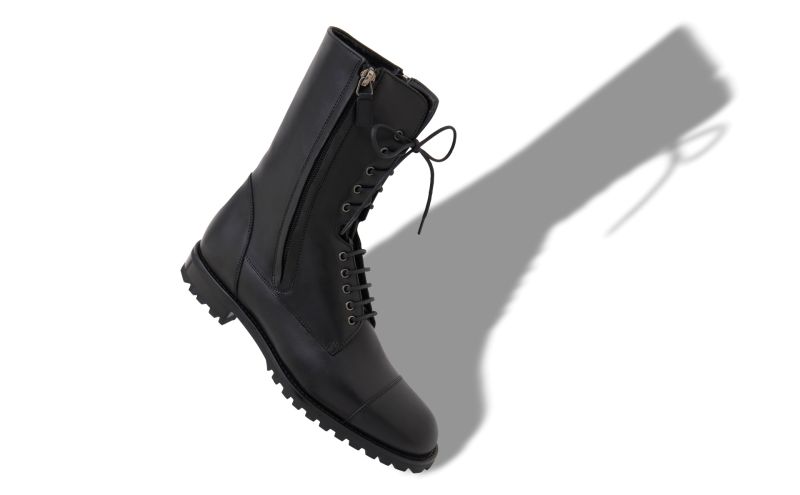 Lugata, Black Calf Leather Military Boots - US$1,145.00 