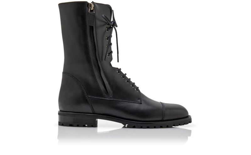 Side view of Lugata, Black Calf Leather Military Boots - US$1,145.00
