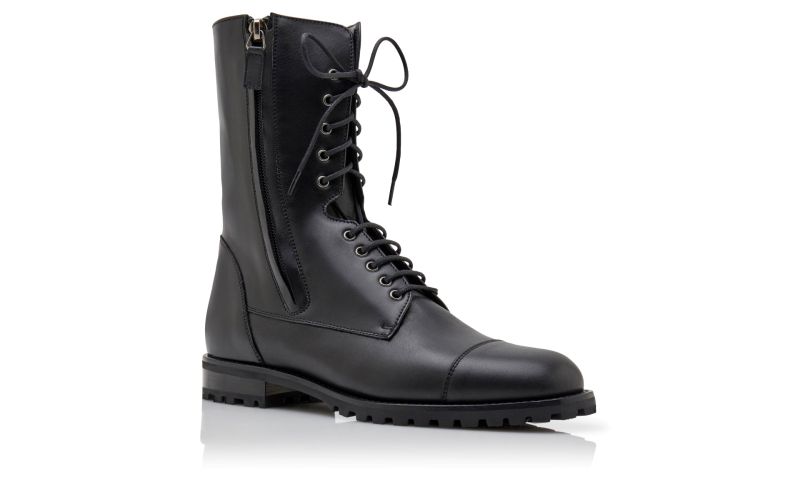 Lugata, Black Calf Leather Military Boots - US$1,145.00