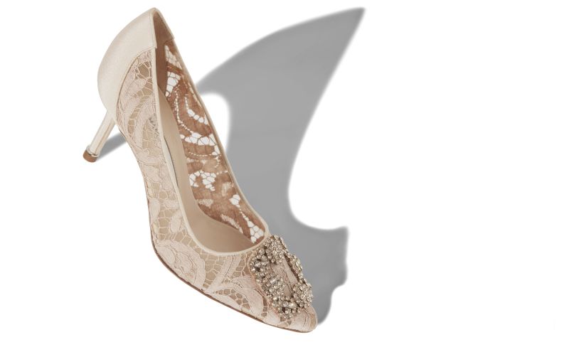 Hangisi lace 70, Pink Champagne Lace Jewel Buckle Pumps - US$1,275.00 