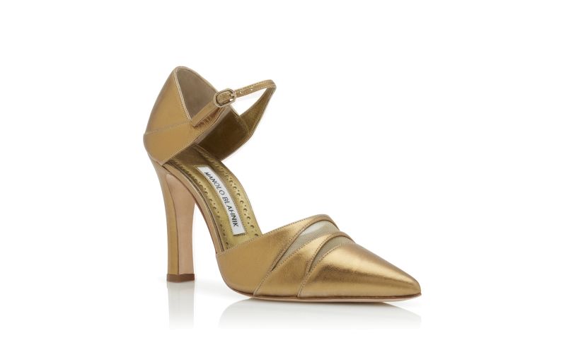 Designer Gold Nappa Leather Strappy Sandals