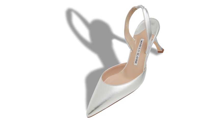 Carolyne 70, Silver Nappa Leather Slingback Pumps - US$795.00